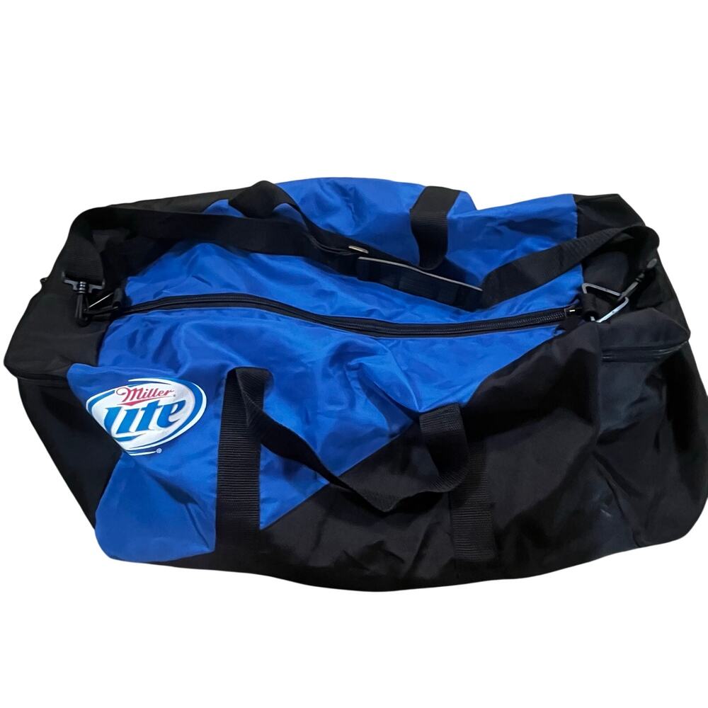 Vintage‎ Miller Lite Duffel Bag Blue Black Gym Travel Sports Beer Logo Overnight